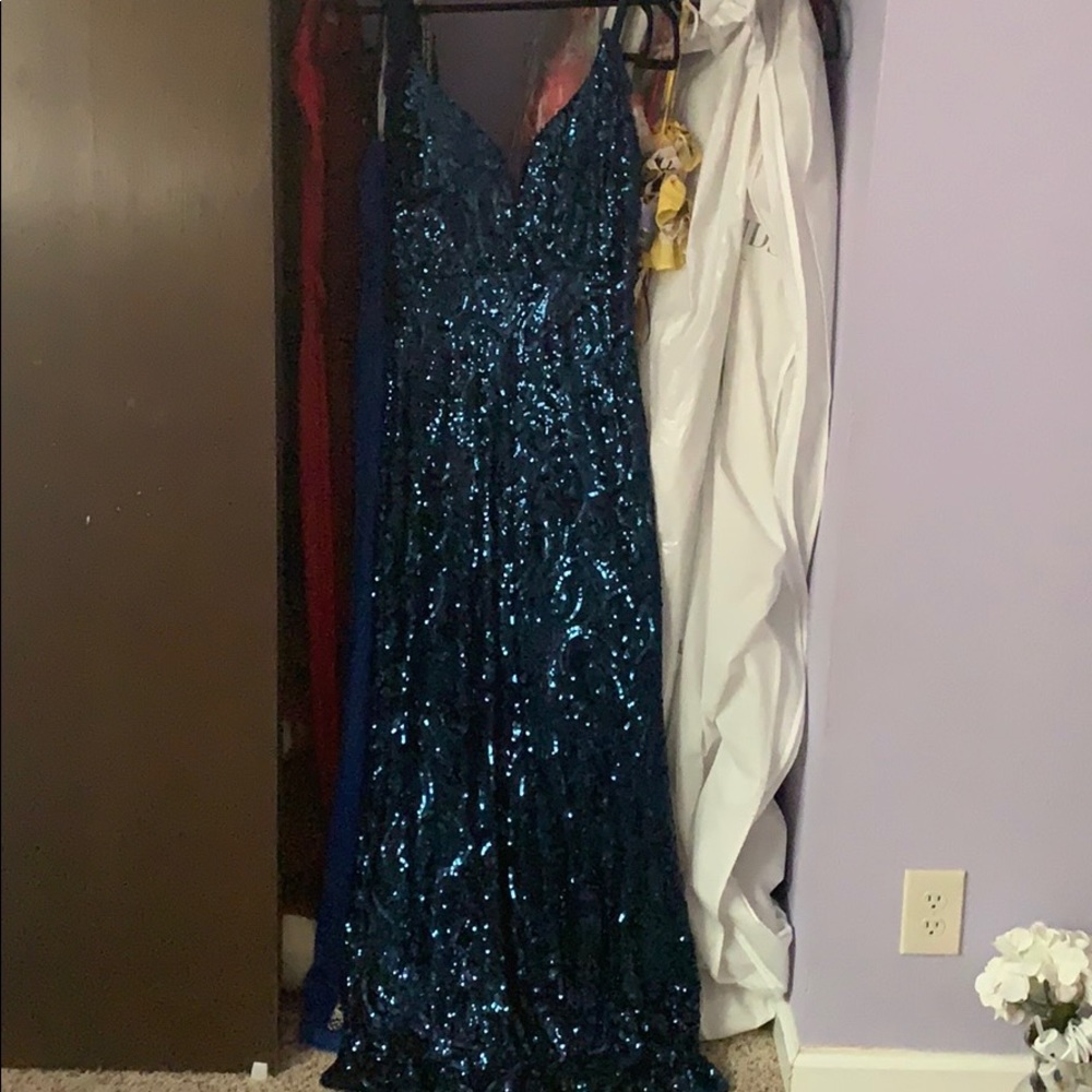 Long sequin turquoise dress